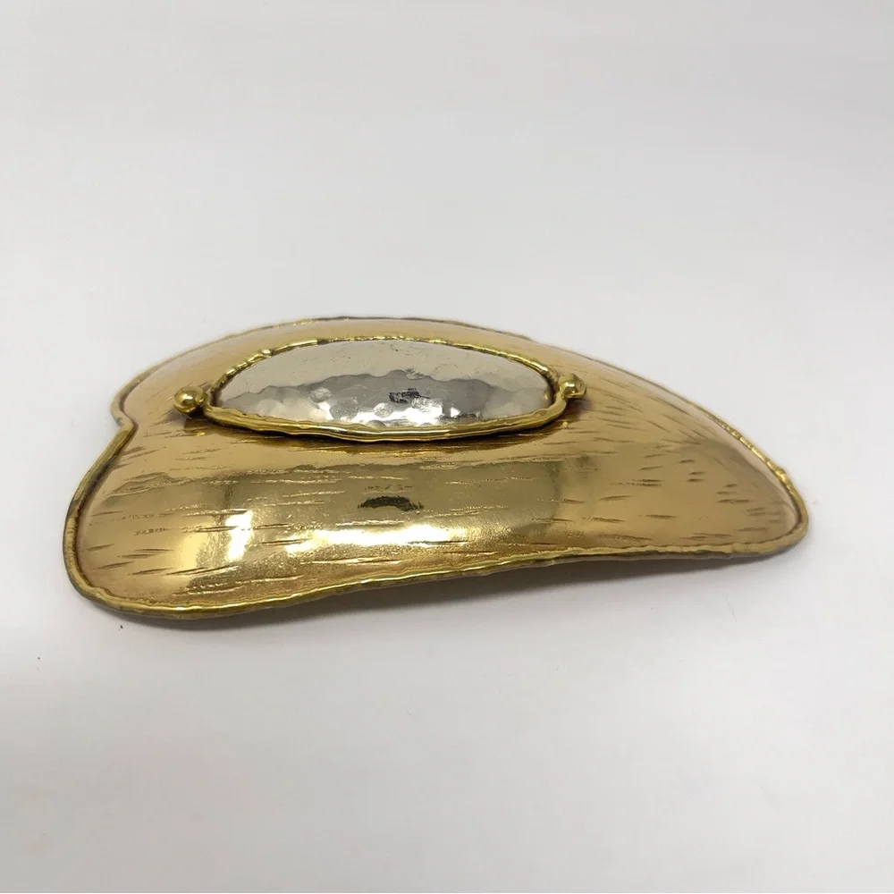 Vintage Gold Abstract‎ Belt Buckle Hammered, Silver Center Statement